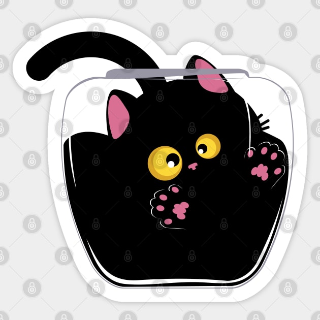 Black cat with yellow eyes in bowl Sticker by AnnArtshock